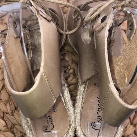 Carmen Made in Spain Ankle High Neutral Leather Lace Up Gladiator Espadrilles - Picture 6 of 8